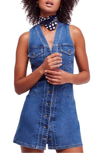Women's Free People Wandering Star Denim Minidress - Blue