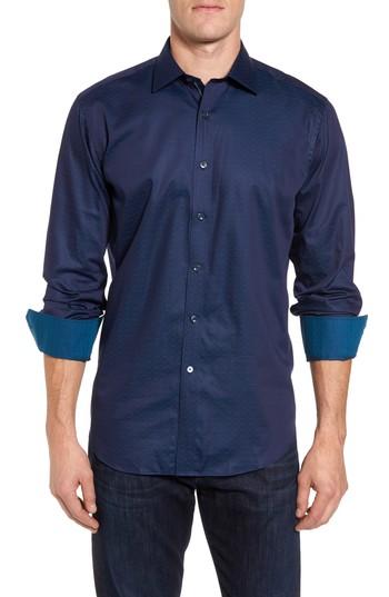 Men's Bugatchi Classic Fit Square Dobby Sport Shirt - Blue