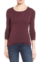 Petite Women's Halogen Long Sleeve Modal Blend Tee, Size P - Burgundy