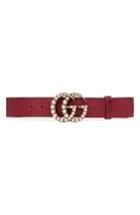 Women's Gucci Imitation Pearl Double-g Leather Belt - Red/ Cream