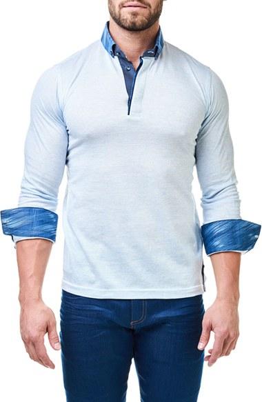 Men's Maceoo Blue Wave Polo With Woven Cuffs