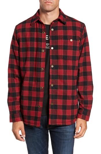 Men's Timberland Check Shirt Jacket With Faux Shearling Lining, Size - Red