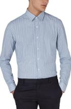 Men's Topman Classic Fit Stripe Smart Shirt, Size - Blue