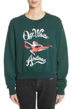 Women's Off-white Airlines Crop Crewneck Sweatshirt - Green