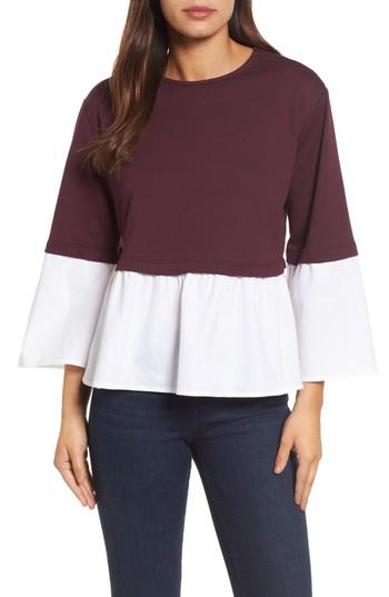 Women's Halogen Mix Knit Woven Top - Burgundy
