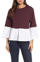 Women's Halogen Mix Knit Woven Top - Burgundy