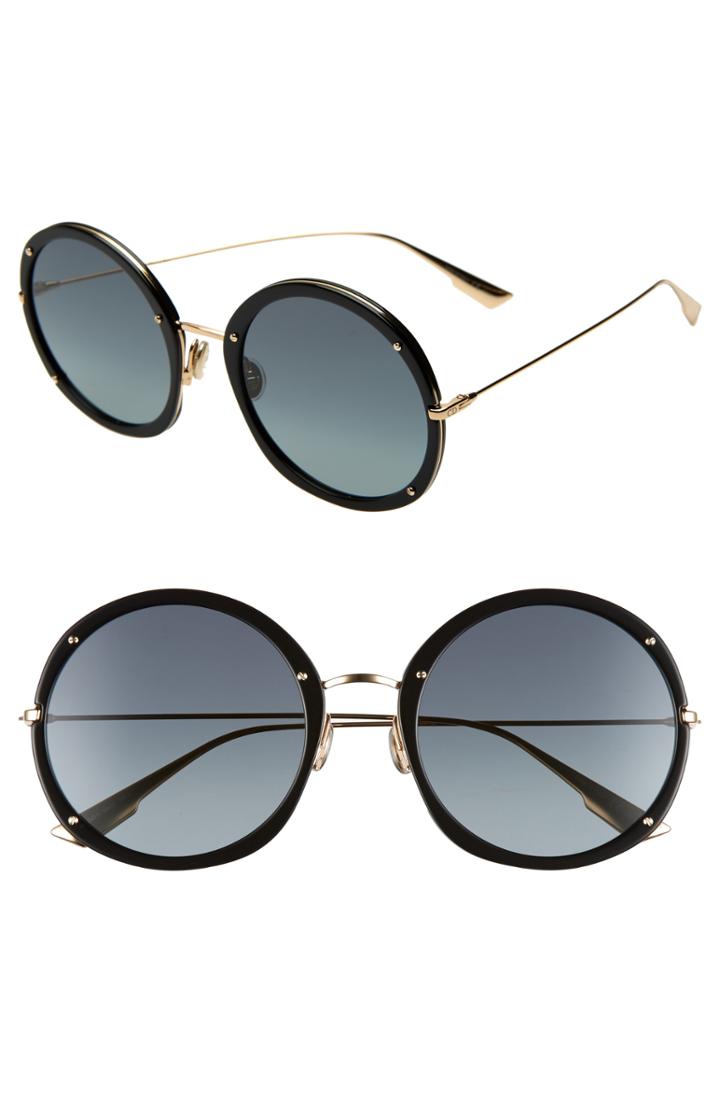 Women's Christian Dior Hypnotic 56mm Round Sunglasses - Black/ Gold