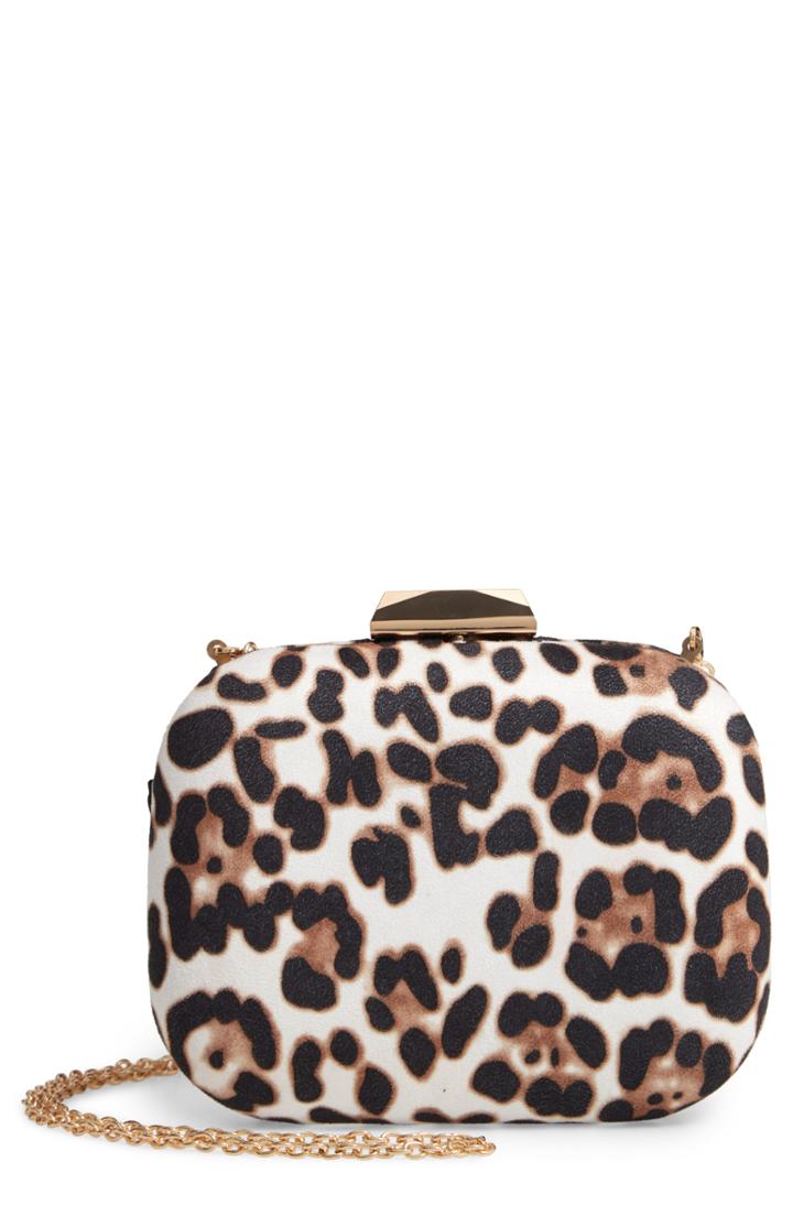 Mali + Lili Mini Katie Leopard Print Faux Suede Clutch - White
