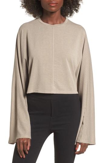 Women's Ribbed Bell Sleeve Crop Top - Beige