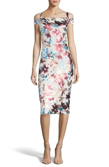 Women's Eci Floral Cold Shoulder Sheath Dress - Ivory