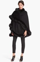 Women's Sofia Cashmere Genuine Fox Fur Trim Cape, Size - Black