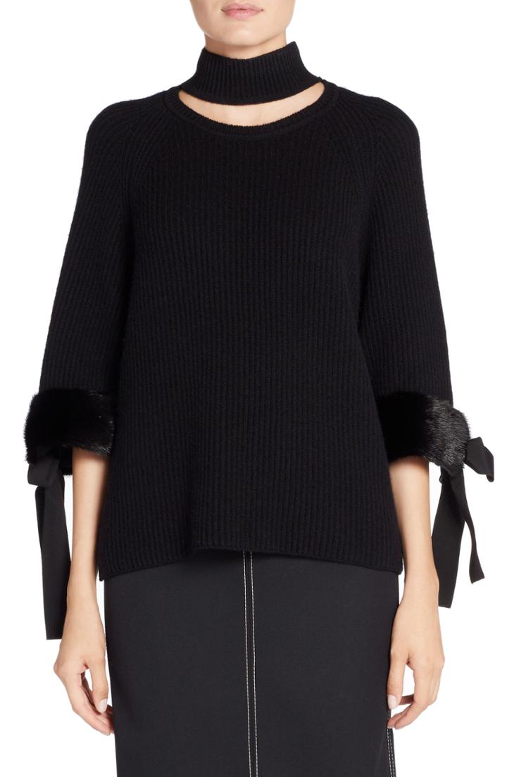 Women's Fendi Cashmere & Genuine Mink Fur Sweater Us / 44 It - Black