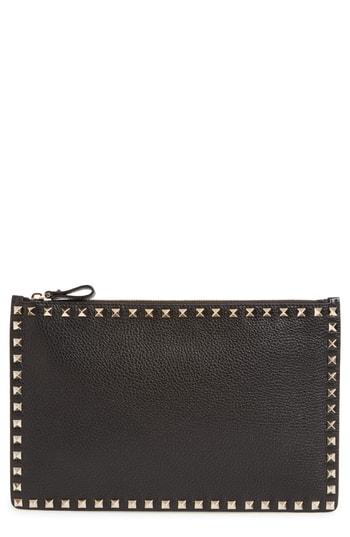 Valentino Large Rockstud Pebbled Leather Pouch -