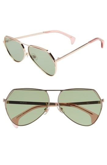 Women's Wildfox Taj 62mm Oversize Aviator Sunglasses - Rose Gold/ Bottle Green Solid