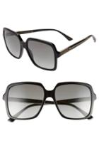 Women's Gucci 56mm Square Sunglasses - Black/ Crystal/ Grey Gradient