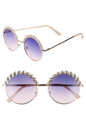 Women's Glance Eyewear 52mm Flower Trim Round Sunglasses - Gold
