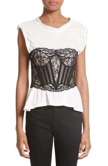 Women's Alexander Wang Cotton Top With Lace Bustier - Ivory