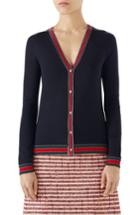 Women's Gucci Stripe Trim Wool Cardigan - Blue