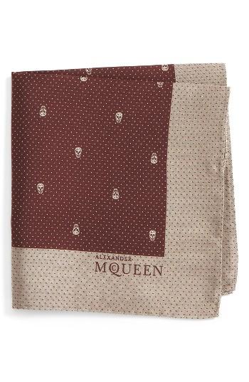 Men's Alexander Mcqueen Skull Dot Silk Pocket Square, Size - Burgundy