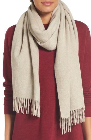 Women's Eileen Fisher Fringe Cashmere Scarf, Size - Beige
