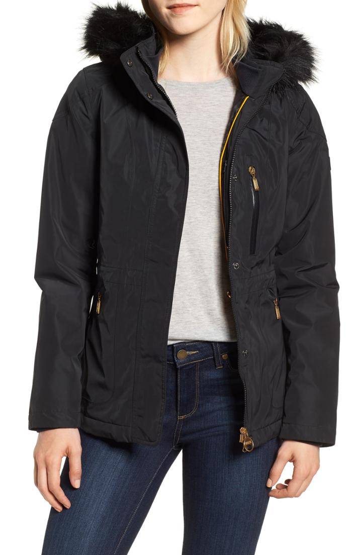 Women's Barbour International Aragon Waterproof Breathable Faux Fur Trim Jacket Us / 12 Uk - Black