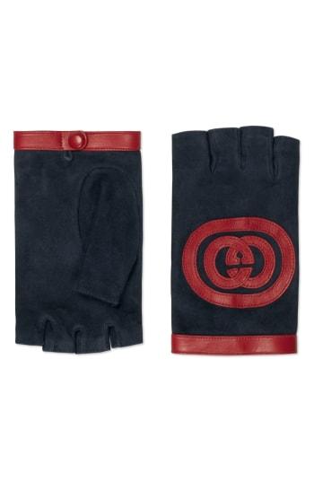 Women's Gucci Logo Suede Fingerless Gloves