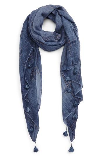Women's La Double 7 Metallic Stripe Tassel Scarf, Size - Blue