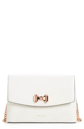 Ted Baker London Curved Bow Flap Leather Crossbody Satchel - Ivory