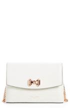 Ted Baker London Curved Bow Flap Leather Crossbody Satchel - Ivory
