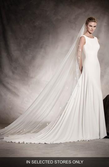 Women's Pronovias Amaya Crepe A-line Gown, Size - Ivory