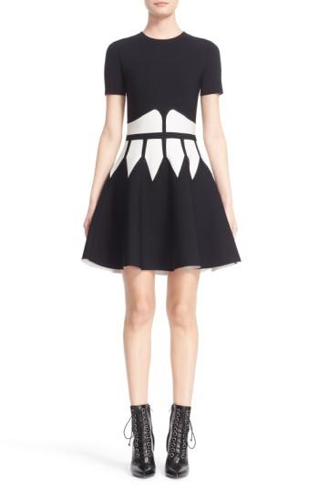 Women's Alexander Mcqueen Intarsia Knit Fit & Flare Dress - White