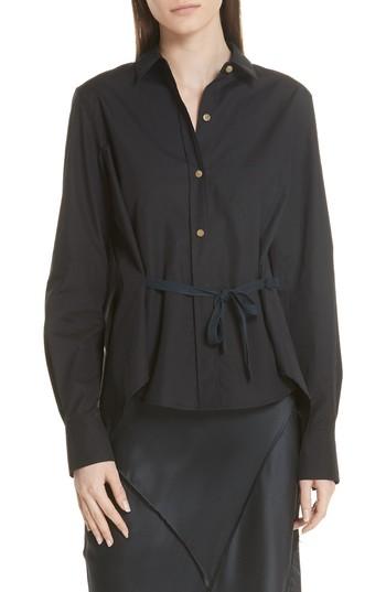 Women's Vince Tie Front Cotton Blouse - Blue