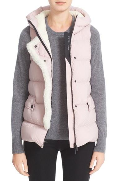 Women's Moncler Comte Water Resistant Down Vest With Genuine Shearling Trim