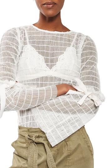 Women's Topshop Sheer Stripe Tie Sleeve Top Us (fits Like 10-12) - Ivory