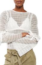 Women's Topshop Sheer Stripe Tie Sleeve Top Us (fits Like 10-12) - Ivory