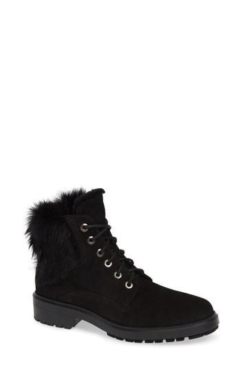 Women's Aquatalia Lacy Genuine Shearling Lined Boot With Genuine Rabbit Fur Trim .5 M - Black