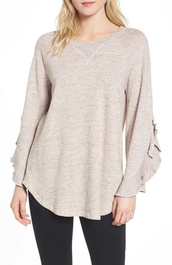 Women's Ella Moss Ruffle Split Sleeve Cotton Sweatshirt - Pink