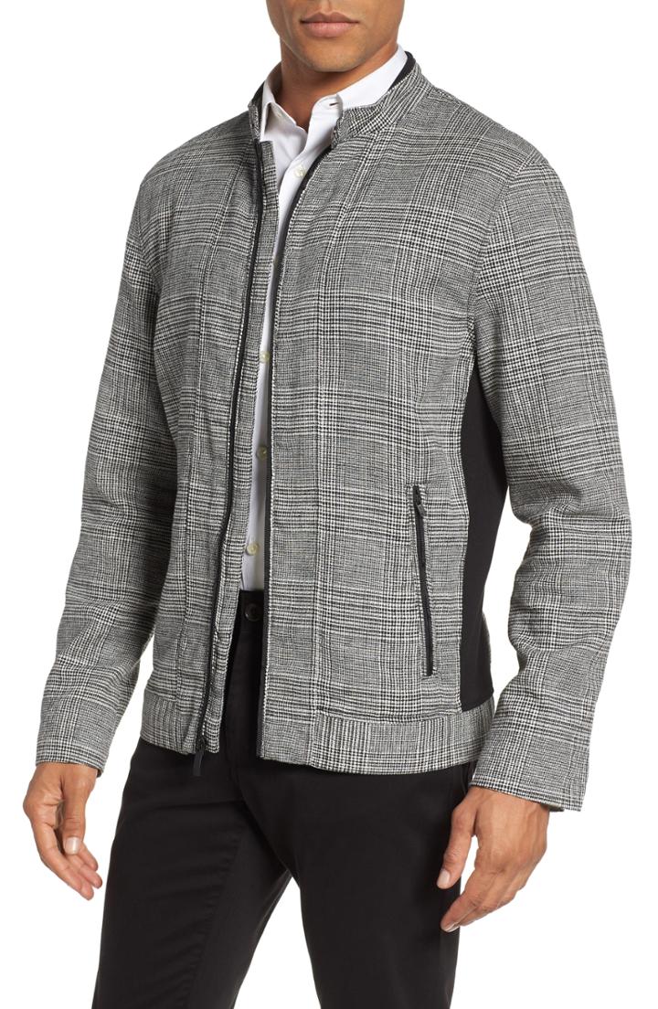 Men's Vince Camuto Glen Plaid Linen Blend Bomber Jacket