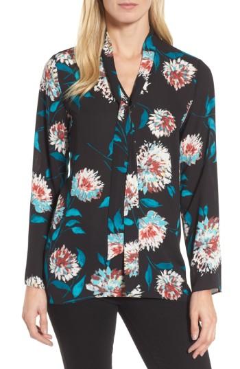 Women's Chaus Kyoto Blossoms Tie Neck Blouse - Black
