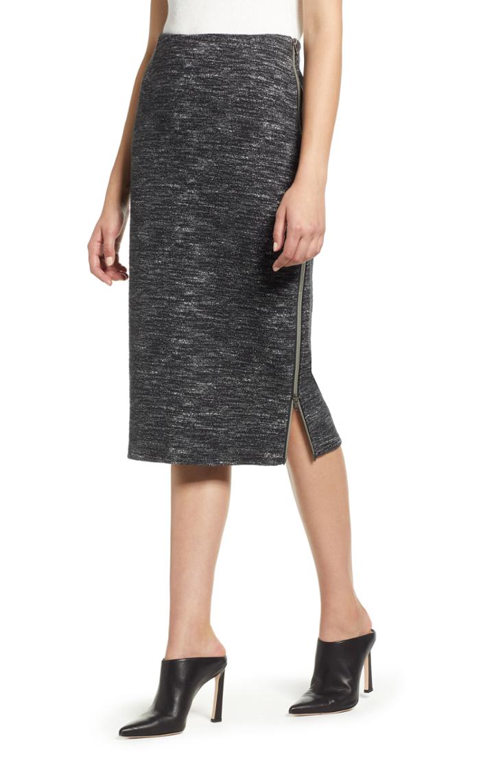 Women's Halogen Side Zip Ponte Pencil Skirt - Black