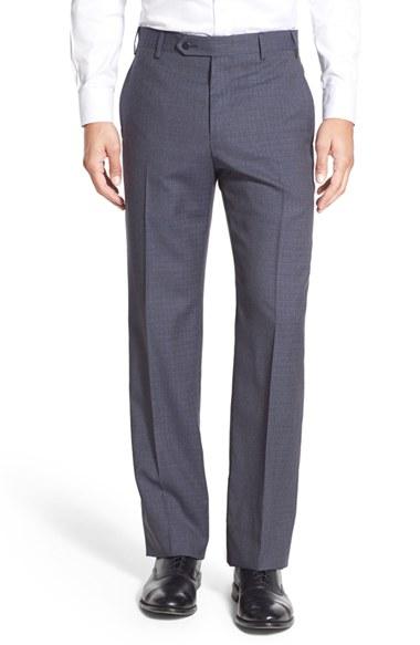 Men's Zanella Flat Front Check Wool Trousers - Grey