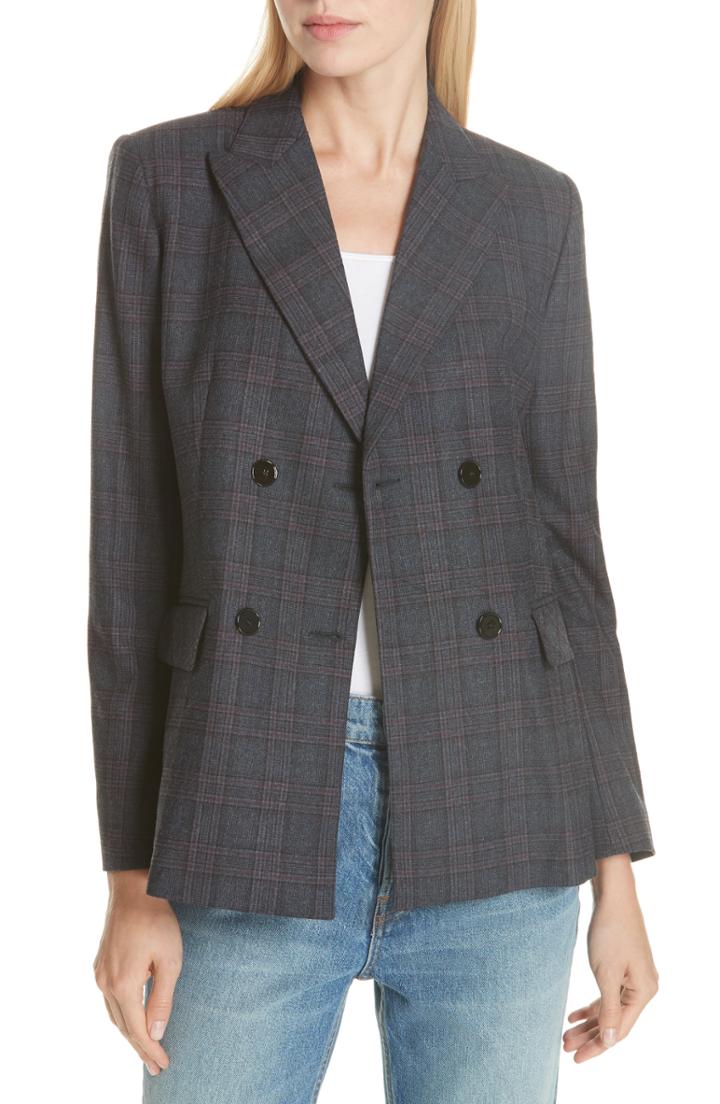 Women's Sandro Oscar Plaid Jacket Us / 38 Fr - Blue