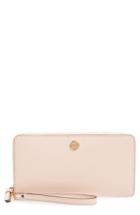 Women's Tory Burch Robinson Continental Passport Leather Travel Wallet - Pink