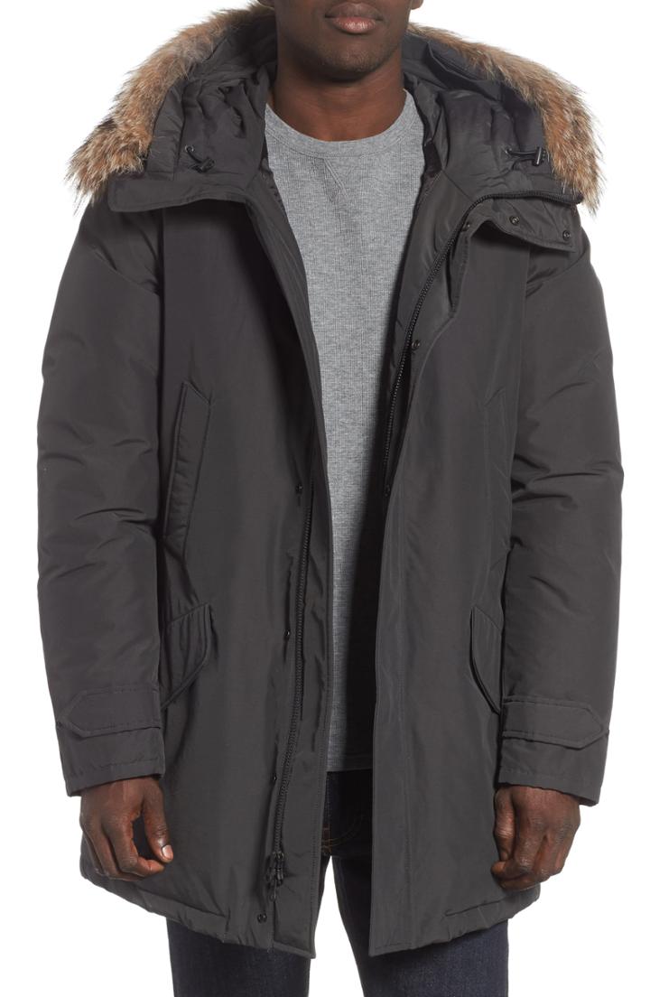 Men's Woolrich Polar Regular Fit Down Parka With Genuine Coyote Fur Trim - Black