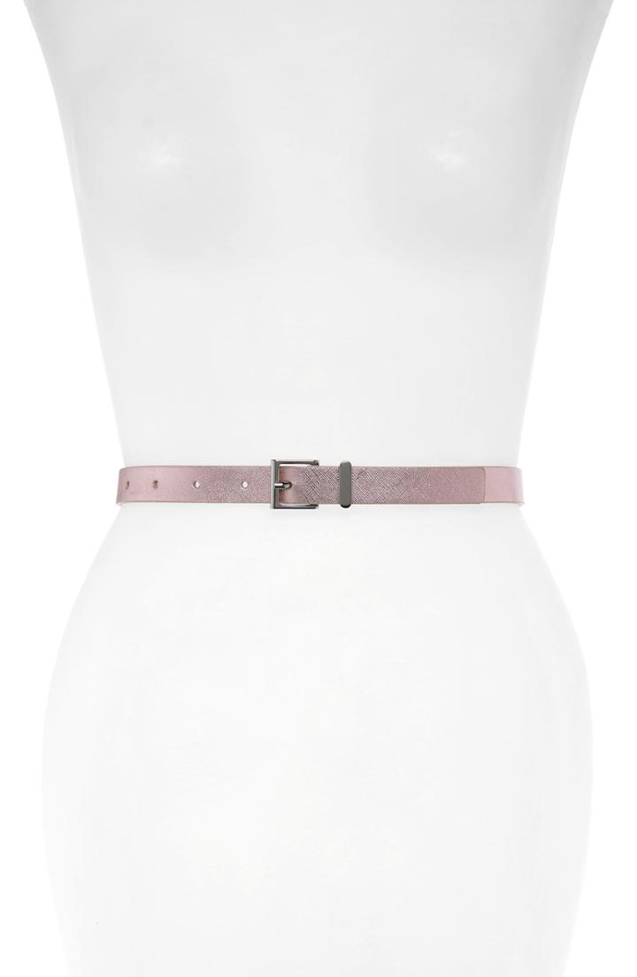 Women's Halogen Metallic Textured Faux Leather Belt - Pink