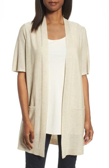 Women's Eileen Fisher Simple Tencel & Merino Wool Cardigan, Size - Beige