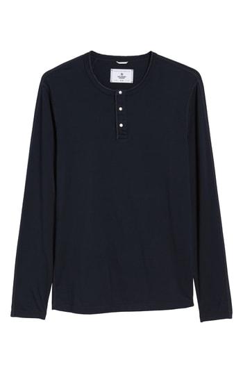 Men's Reigning Champ Long Sleeve Henley T-shirt, Size - Blue