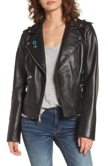 Women's Sam Edelman Grommet Detail Leather Jacket - Black