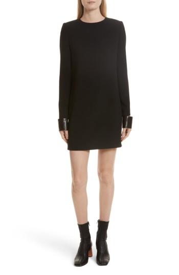 Women's Helmut Lang Leather Cuff Satin Back Crepe Dress - Black