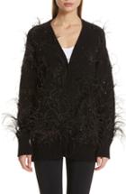 Women's Adam Lippes Crystal And Feather Embellished Wool & Cashmere Cardigan
